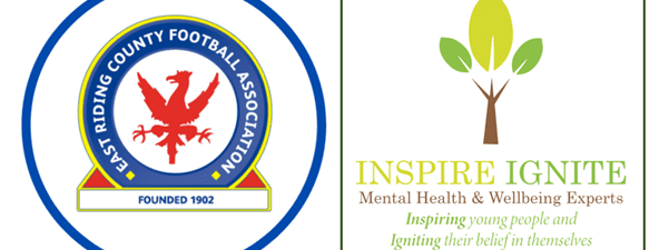 East Riding County Football Association Logo Next To The Inspire Ignite Mental Health and Wellbeing Experts Logo