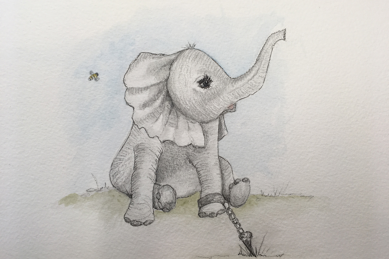 Elephant Character Locked Up Illustration